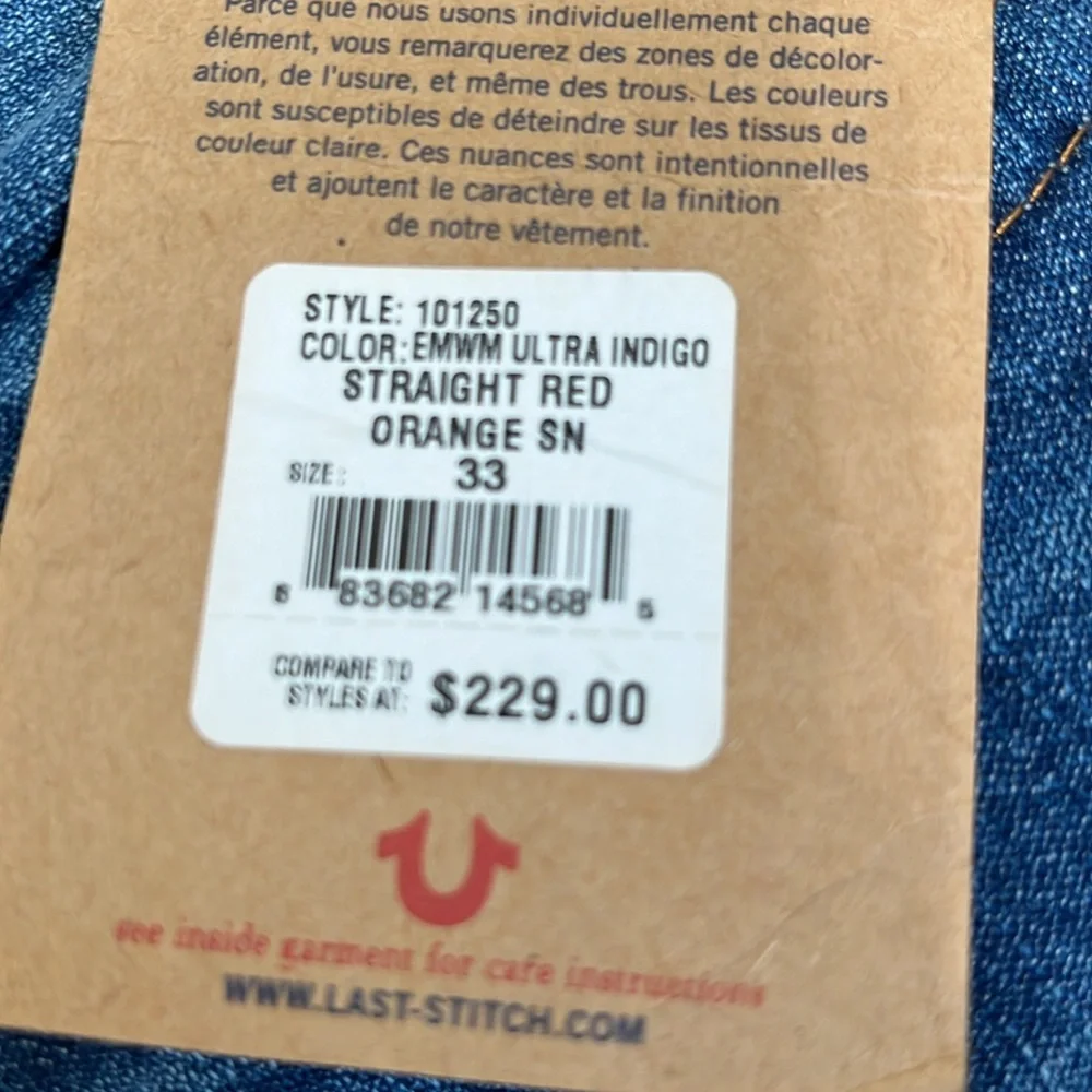 True Religion Straight Fit Jeans 101250 Ultra Indigo Men’s Size 33 x 34 NWT